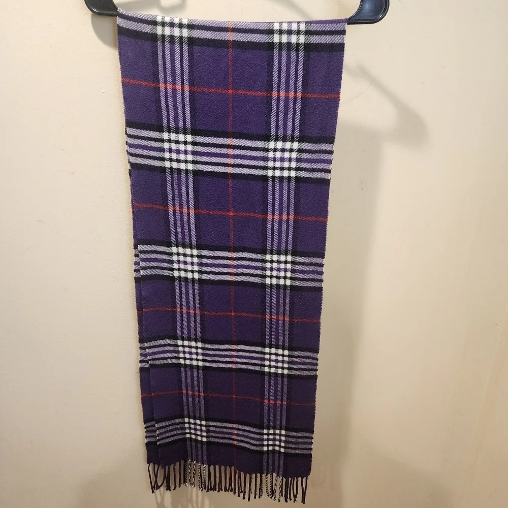 Italy Design Purple Plaid Fringed Scarf